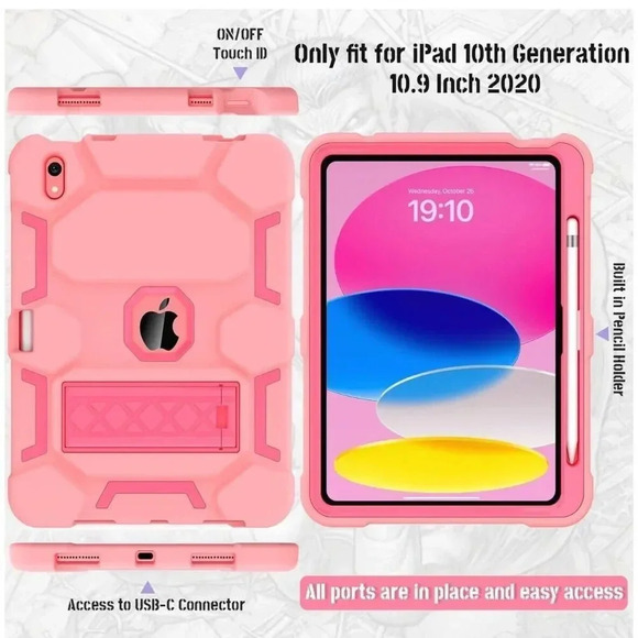 Shockproof Hybrid Case for iPad 10th Gen 10.9” 2022 Kickstand & Pencil Holder - Picture 7 of 9